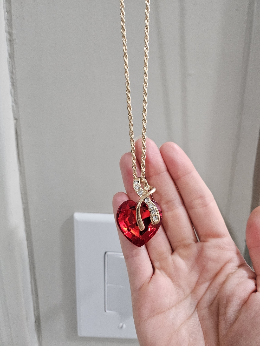 Gold Heart Crystal Pendant Necklace with Red Heart,red Heart Of The Sea.